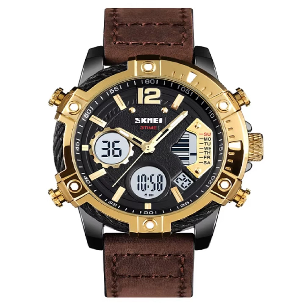 Reloj Skmei 1618 De Lujo Cuero Genuino Analógico Digital 30m
