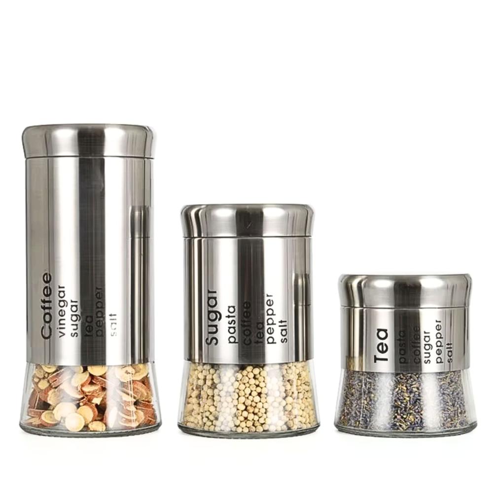 Set 3 Frasco Condimentero De Vidrio Con Tapa Metálica