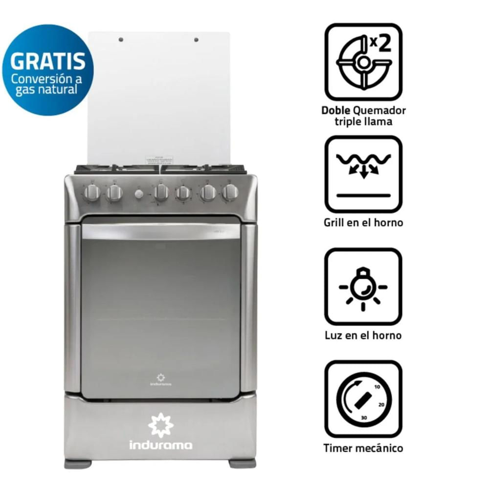 COCINA INDURAMA VERCELLI ZAFIRO CROMA 4 HORNILLAS