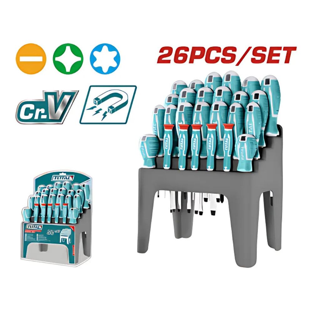 Set Destornilladores 26PCS CRV Magnetico con Soporte - THT250626
