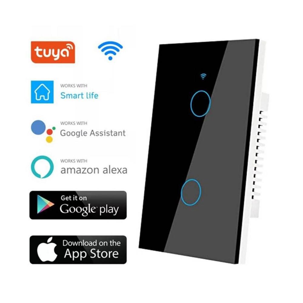 Interruptor de Pared WiFi 2 Tomas - Sin Neutro - Incluye Capacitor - Alexa y Google