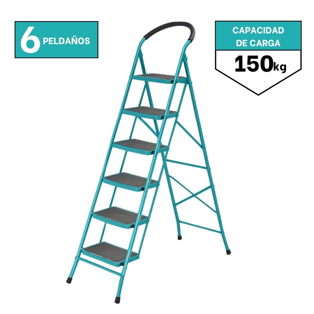 Escalera Tubular de Acero 6 Peldaños Soporta 150kg Total THLAD09061