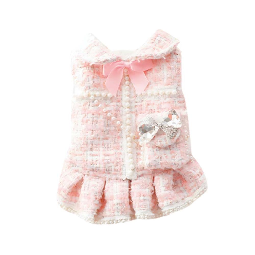 Ropa Para Perros Vestido Tweed Perlas Rosado - Talla XS