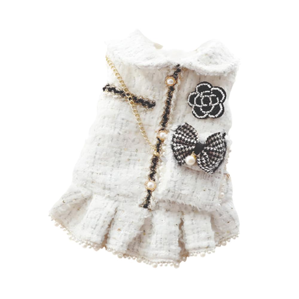 Ropa Para Perros Vestido Tweed Perlas Blanco - Talla XS