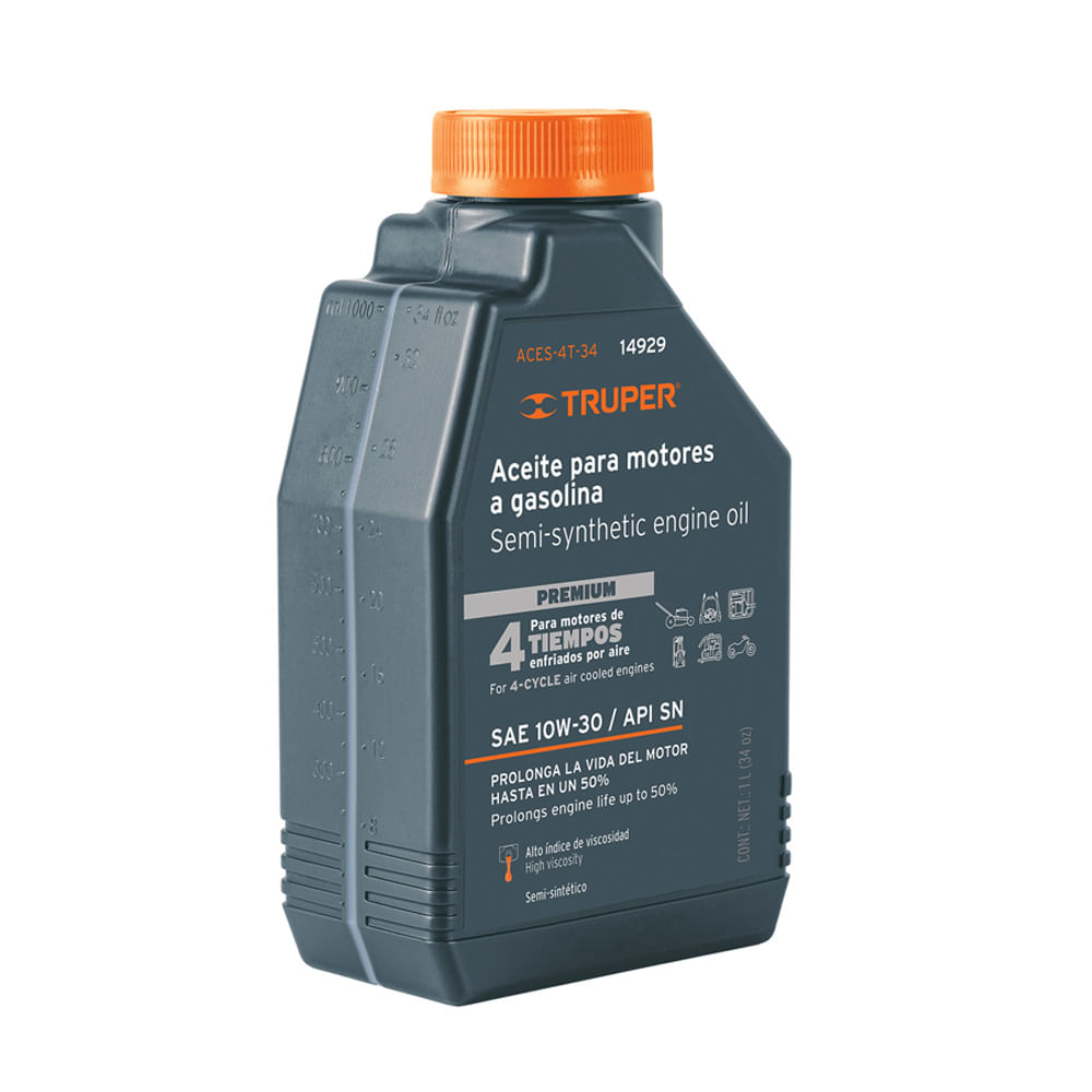 Aceite Semi Sintético para Motor 4 Tiempos 1 Litro 34 Oz Truper 14929 Caja 3 unid