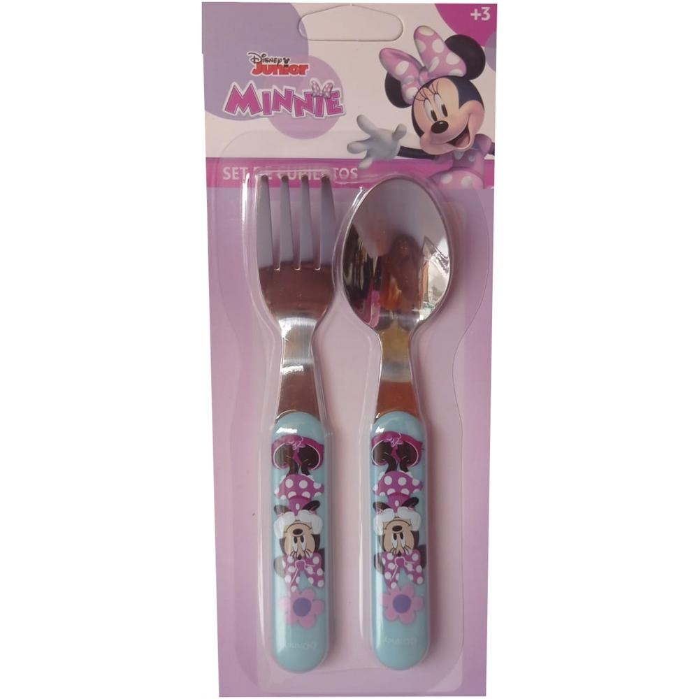 Set de cubiertos infantiles metálicos con Diseño Minnie Celeste