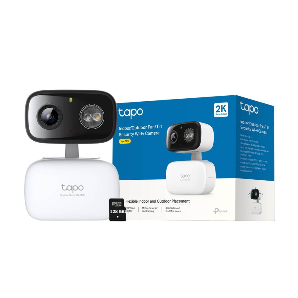 Cámara Seguridad Tapo C216 3MP 2K 360 Vision Noche Exterior 128GB