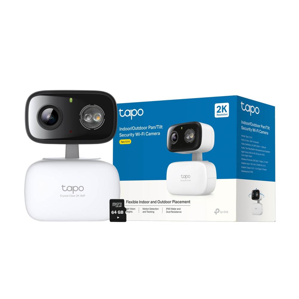 Cámara Seguridad Tapo C216 3MP 2K 360 Vision Noche Exterior 64GB