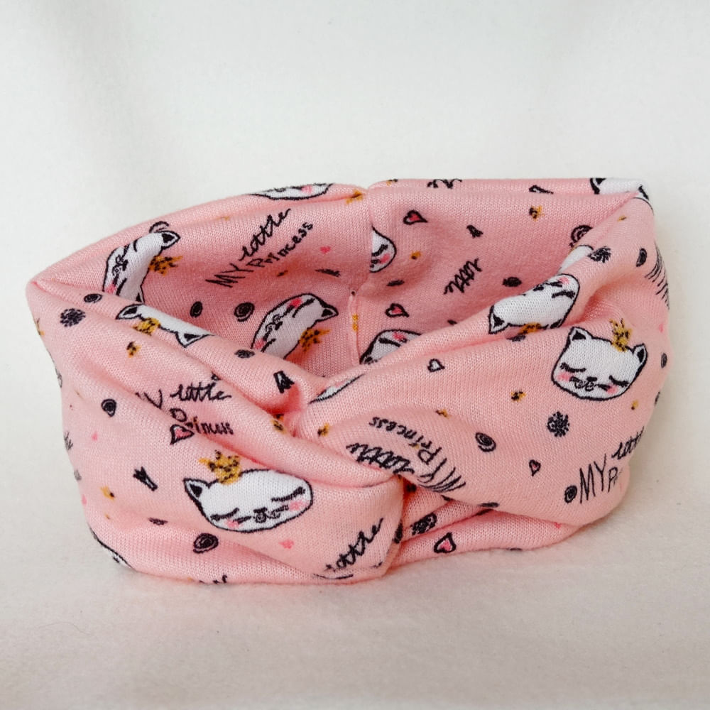 Turbante Nina Rb Detalles Especiales Modelo Cruzado Color Melon Estampado Gatos Oechsle