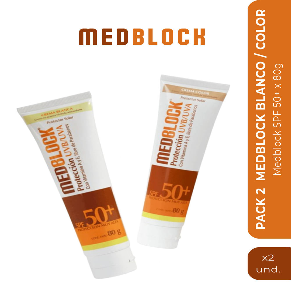 2 x 1 Protector solar - Medblock SPF 50+ Crema Color / Crema Blanca