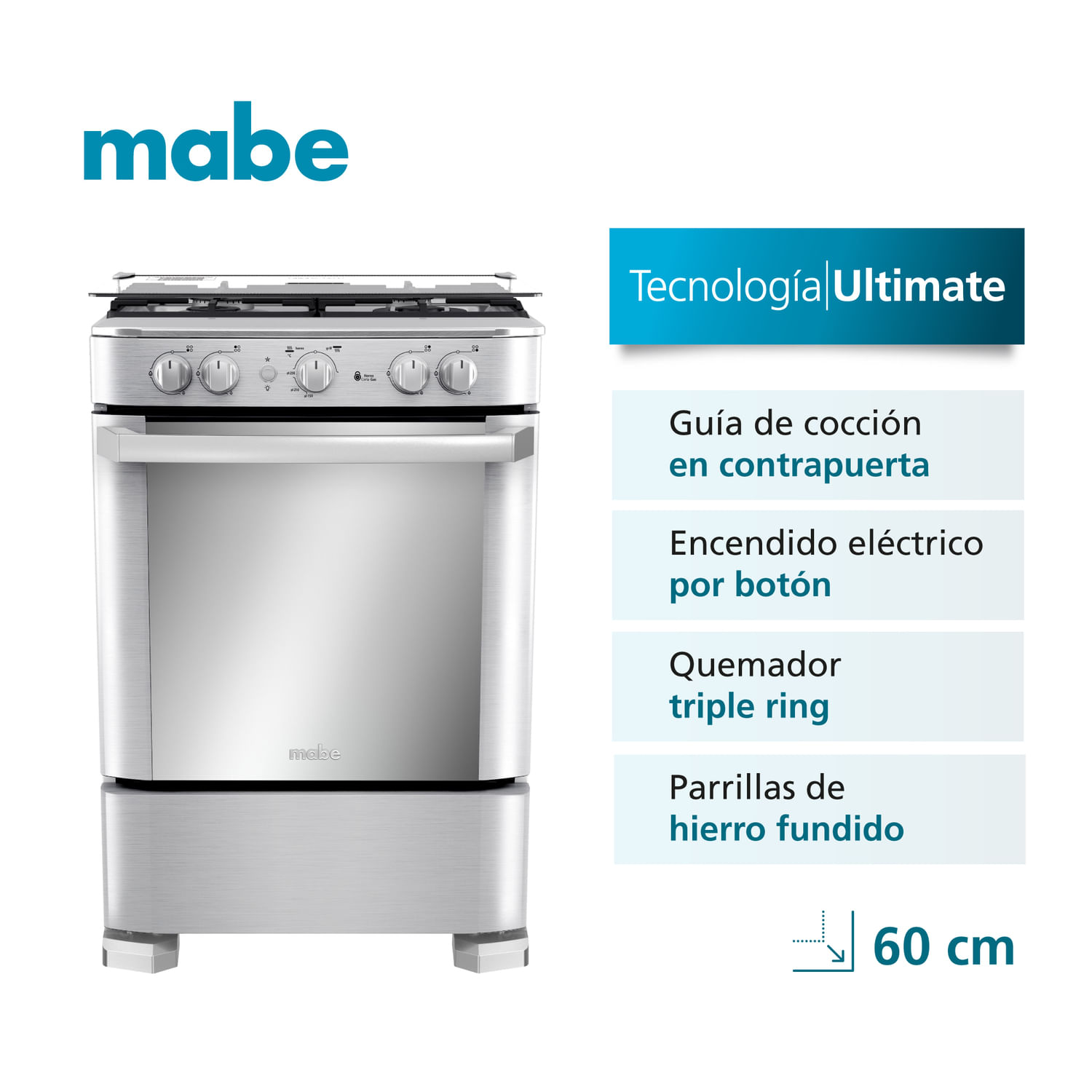 Cocina de piso 60cm Inox Mabe CMP6060FX1