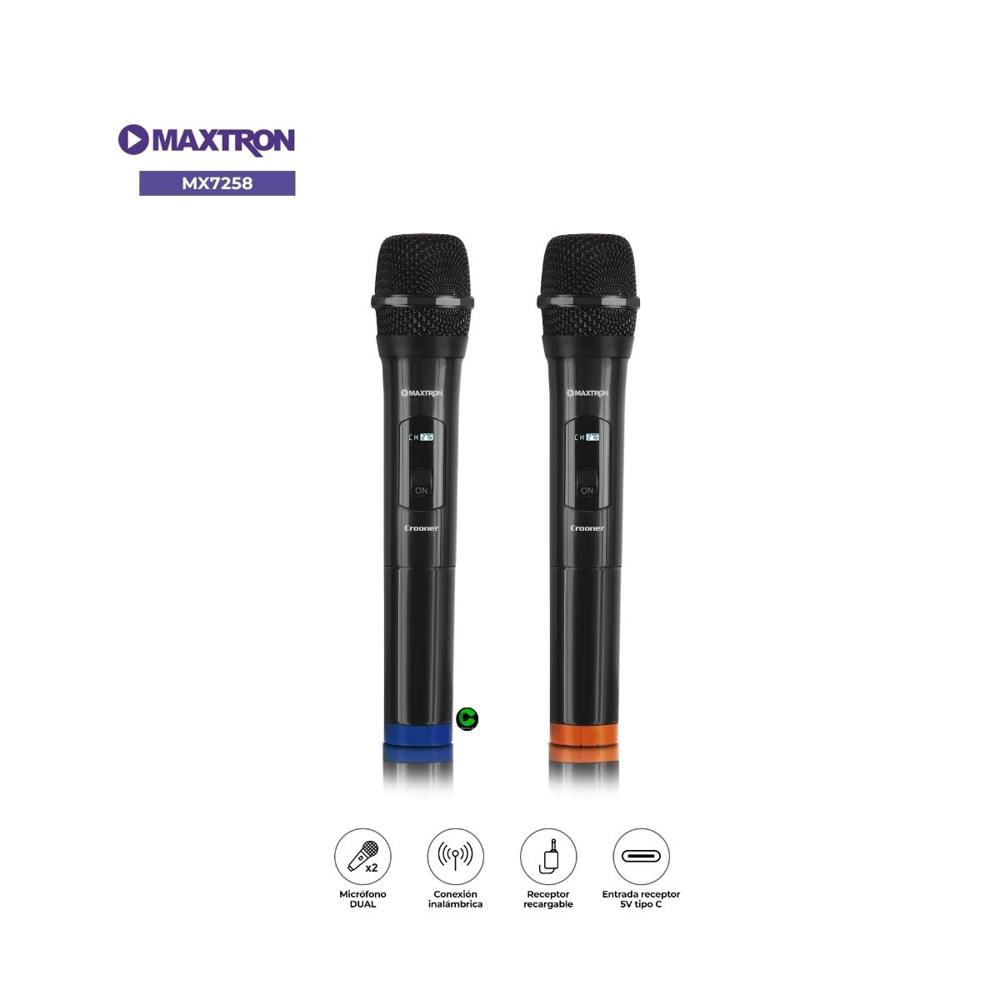 Micrófono Maxtron Profesional Dual Inalámbrico Crooner MX7258