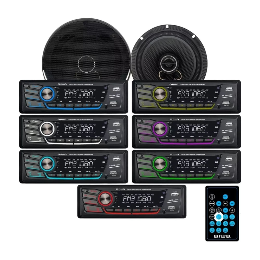 Combo Autoradio/BT/USB/AUX Desmontable + Parlantes 16 CM Aiwa CAW-2016BT