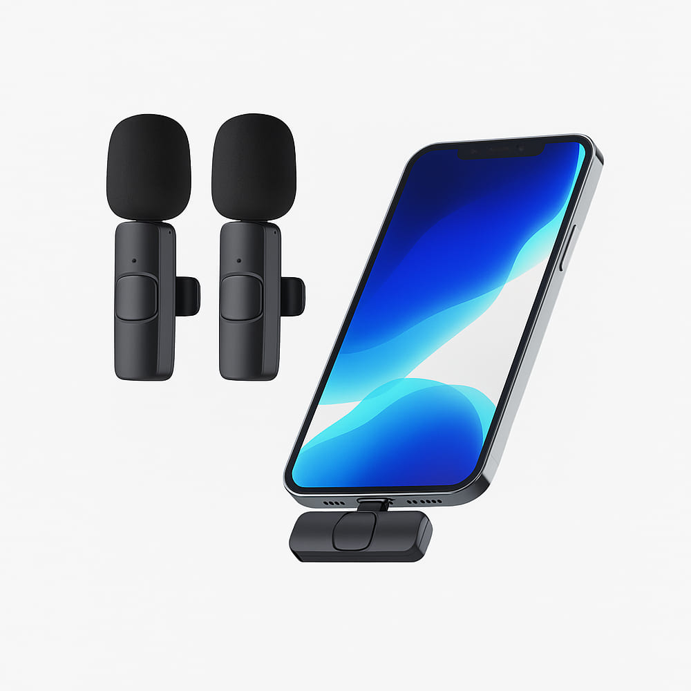 Microfono Inalambrico M20 de Solapa Dual Para Celulares iPhone O Tipo C 2 En 1