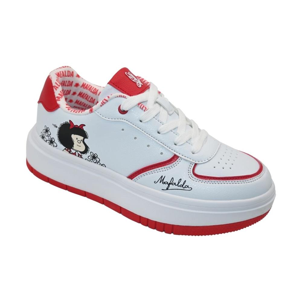 Zapatillas Mujer Mafalda Casual Blanco y Rojo Oechsle