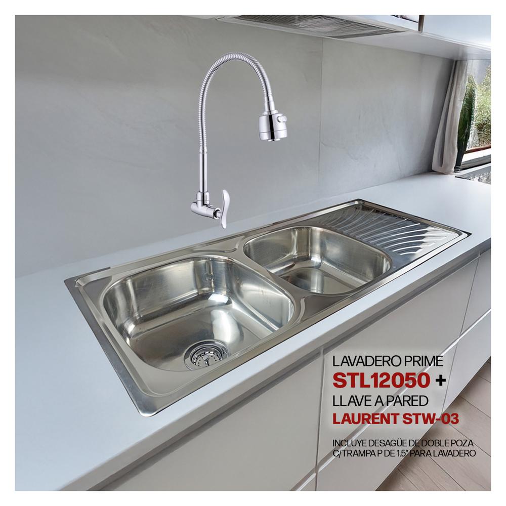 Combo De Lavadero Prime STL12050 + Desagüe C/Trampa P DE 1.5"+ Llave Laurent STW-03 Stone