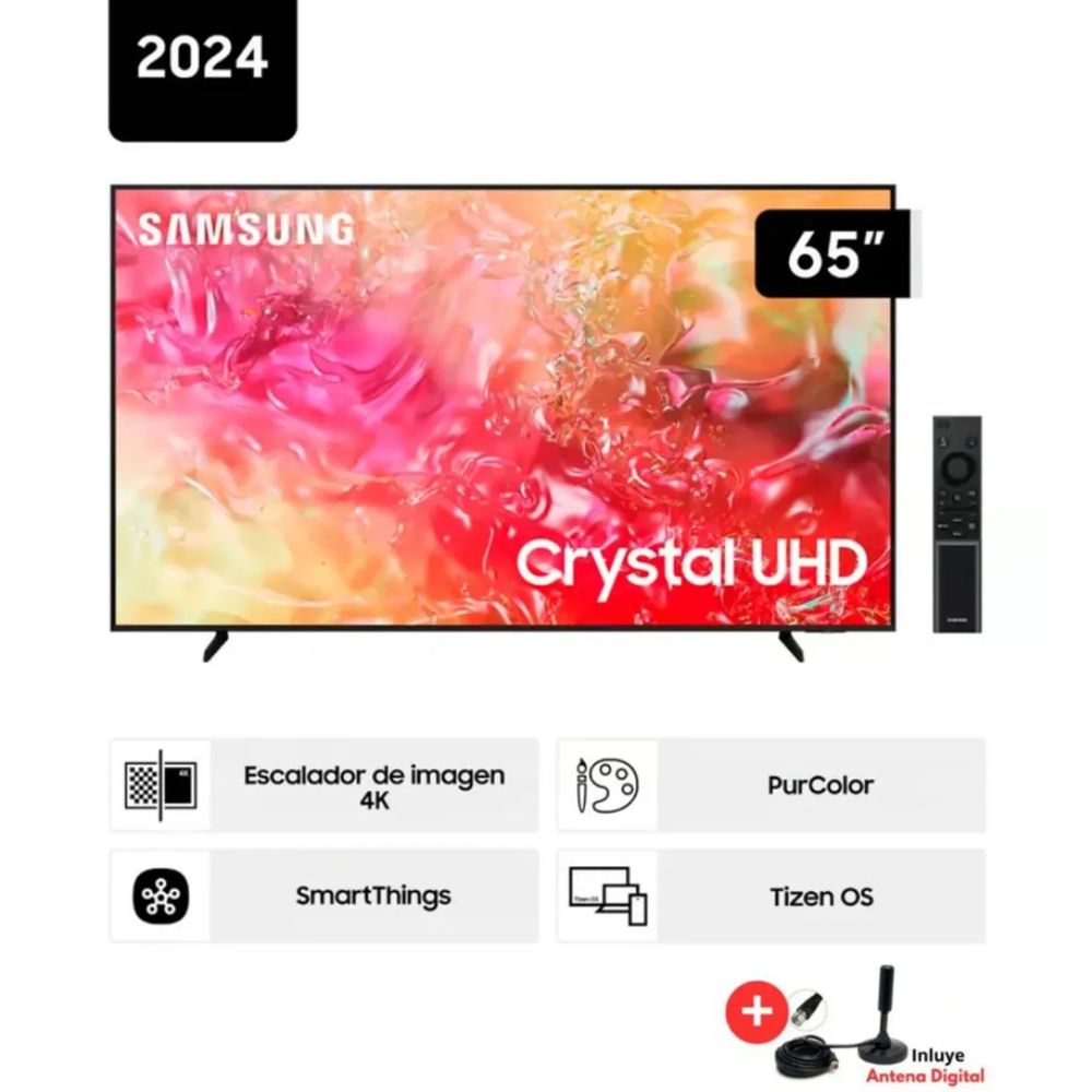 Televisor Samsung 65 Pulg. Crystal Smart TV Tizen UHD 4K UN65DU7000GXPE + Antena Digital