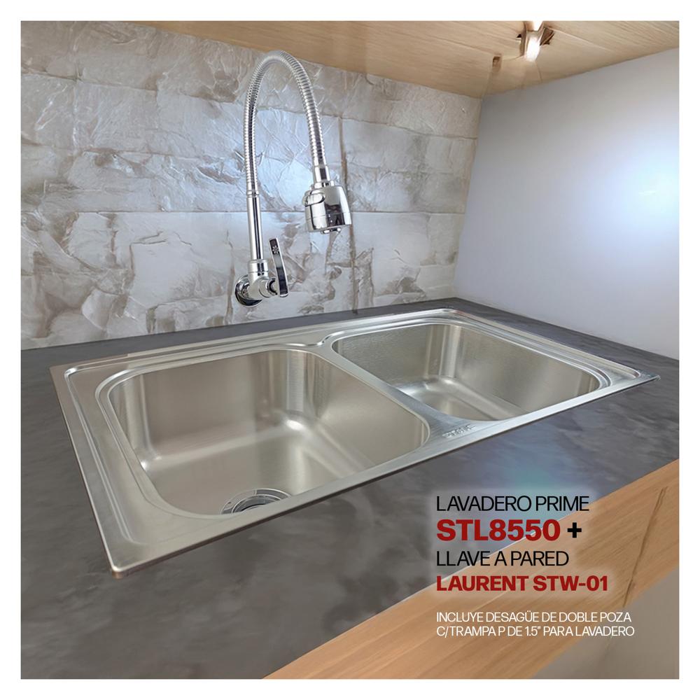 Combo De Lavadero Prime STL8550 + Desagüe C/Trampa De 1.5" + Llave Laurent STW-01 Stone