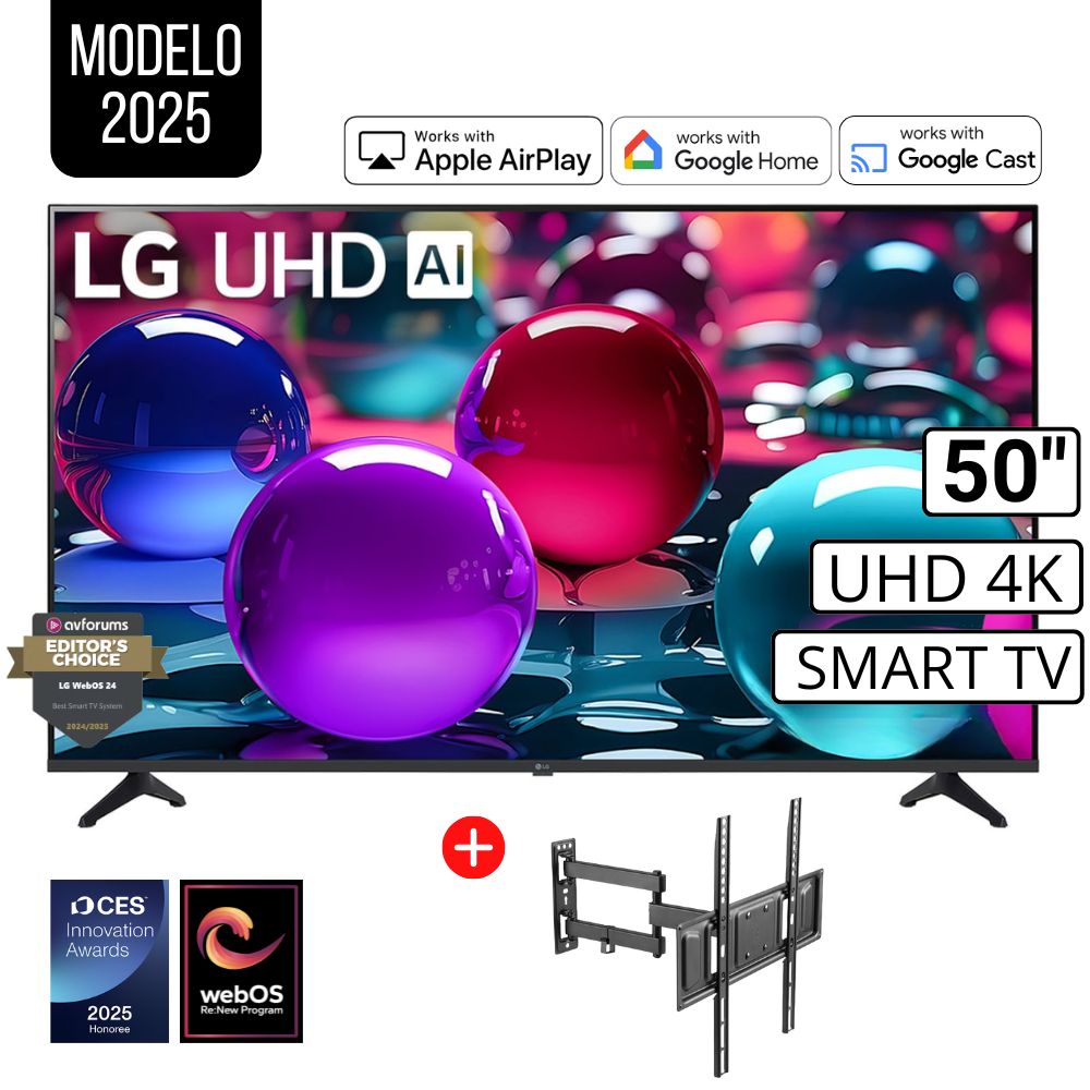 Televisor Lg 50 Pulg Ultra HD 4K AI ThinQ 50UA7300PSB Modelo 2025 + Rack