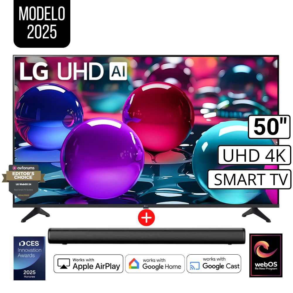 Televisor Lg 50 Pulg Ultra HD 4K AI ThinQ 50UA7300PSB Modelo 2025 + Sounbar Nex