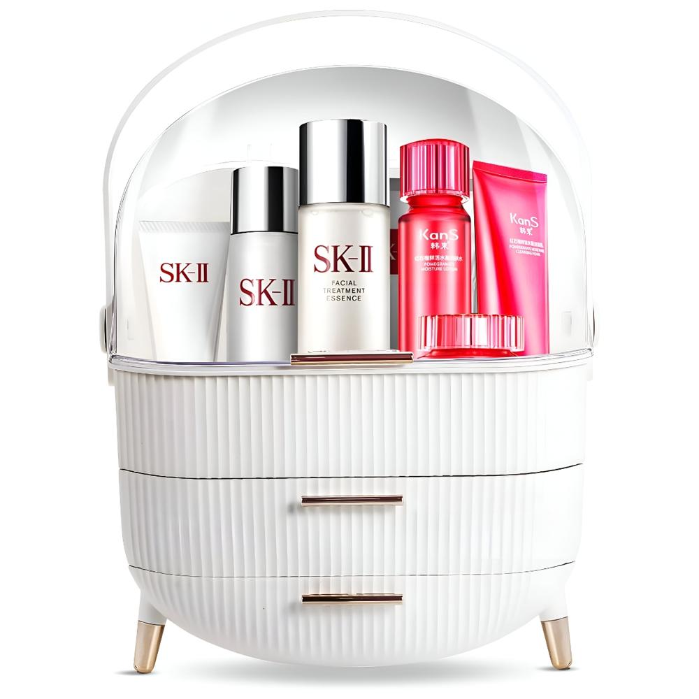 Organizador De Maquillaje Porta Cosméticos Con Asa y Cajón Blanco 237BL02