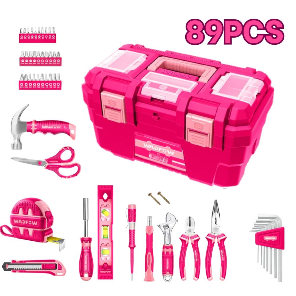 Caja de Herramientas con Set de 89 Piezas en Rosado Wadfow WHS3B89