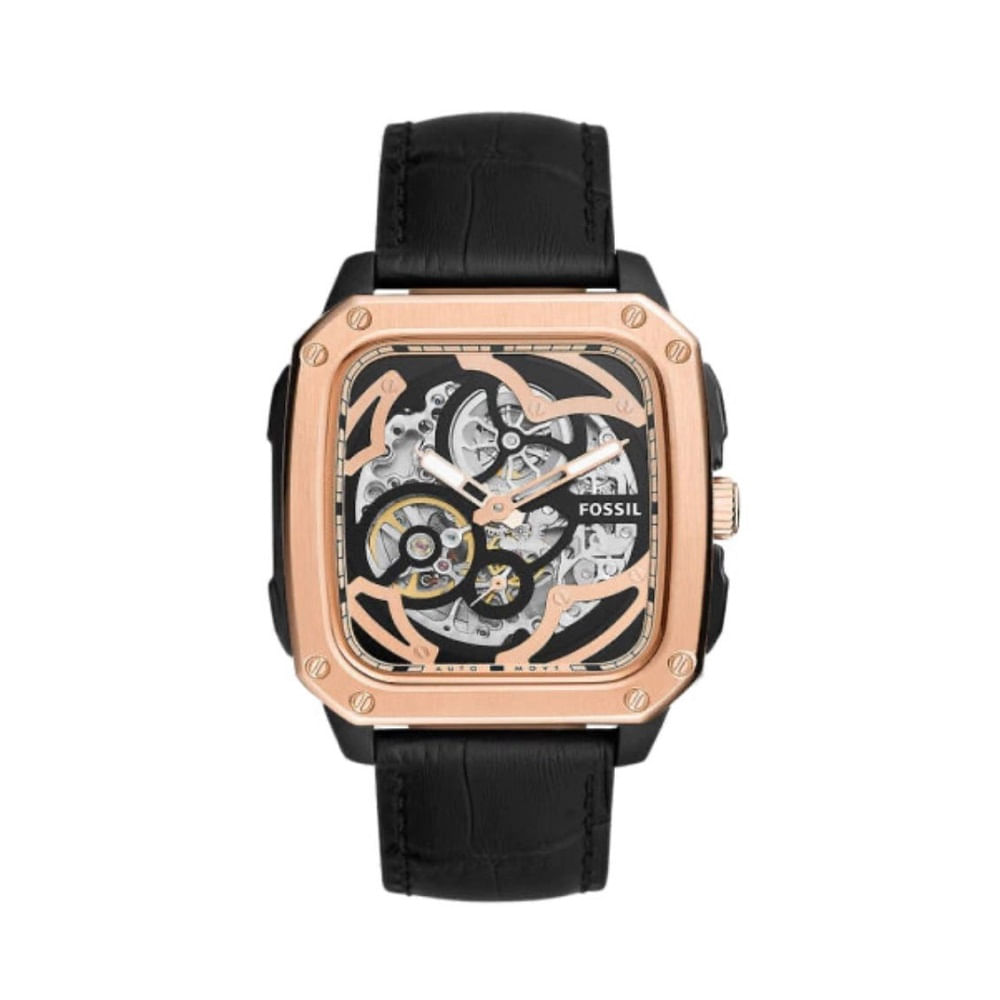 RELOJ FOSSIL SKELETON CORREA CUERO NEGRO