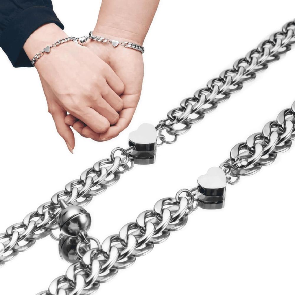 Pulsera de Parejas Magnetico detalle Corazon Regalo Dia Especial Acero Inoxidable