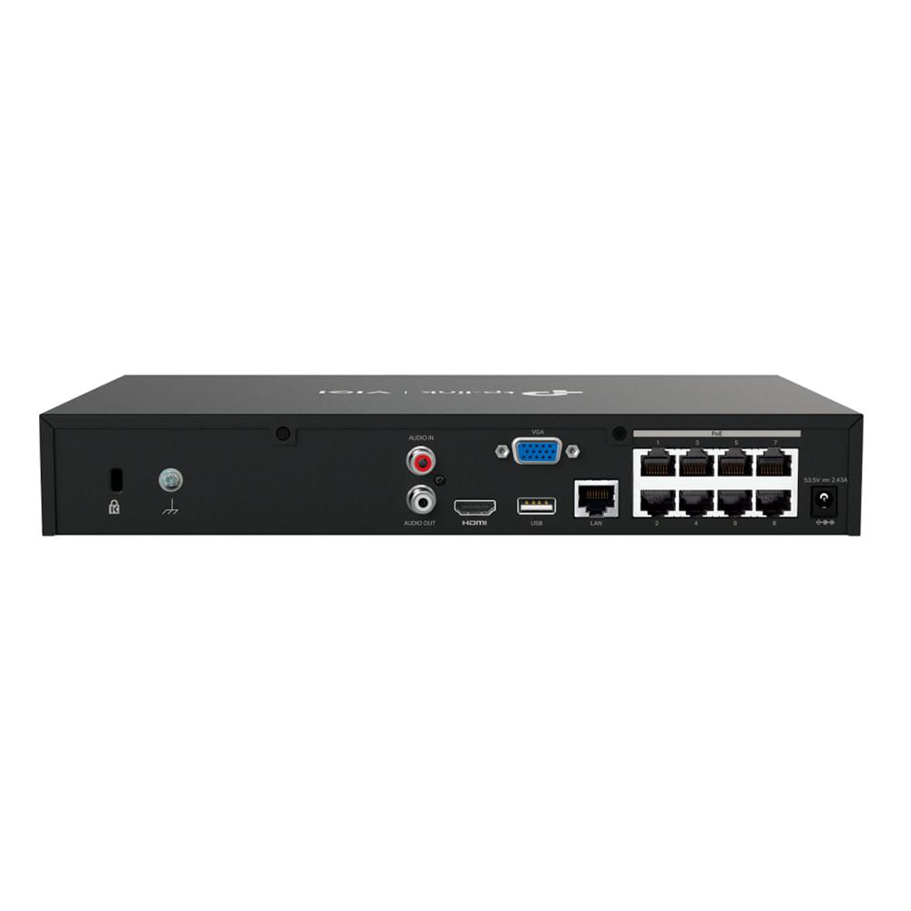 NVR TP-LINK VIGI 8 CANALES H.265 CÁMARAS 8MP HDMI/VGA AUDIO negro ONVIF P/N: VIGI NVR1008H-8MP