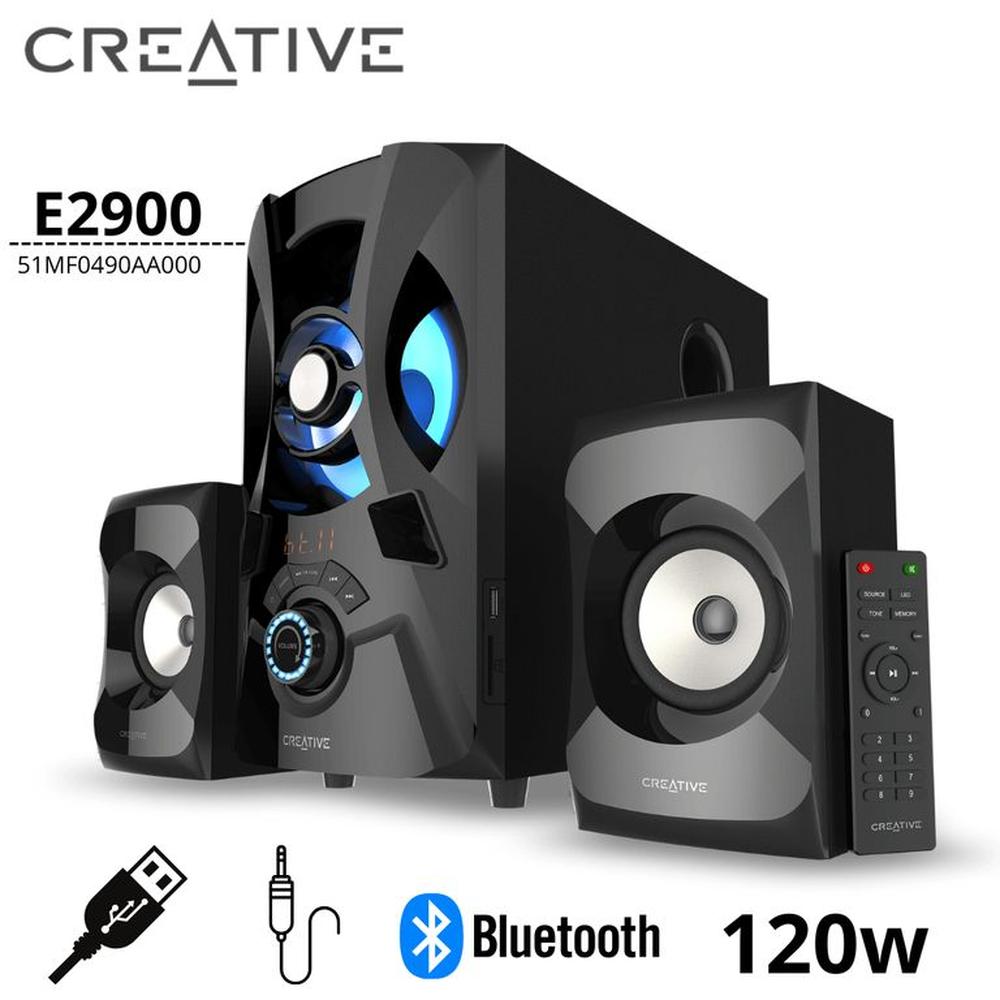 PARLANTE CREATIVE E2900 2.1 120W BT/ FM/ USB/ SD/ 3.5MM LUZ LED BLACK