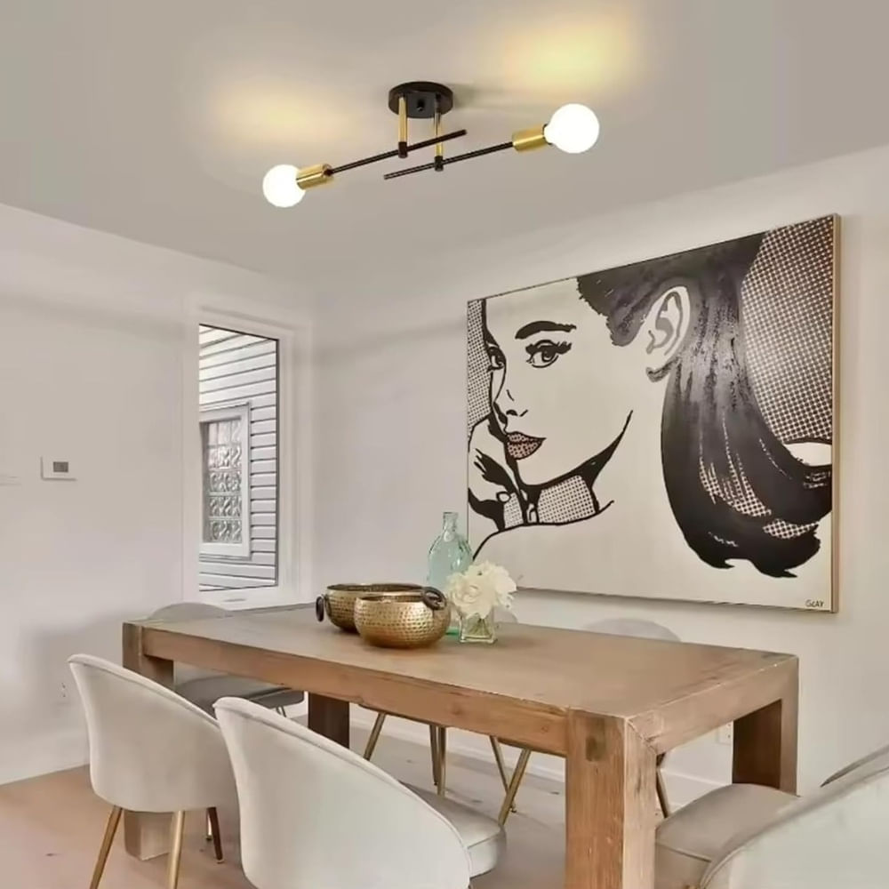 Lampara Colgante Araña Negro y Dorado Incluye 2 Focos