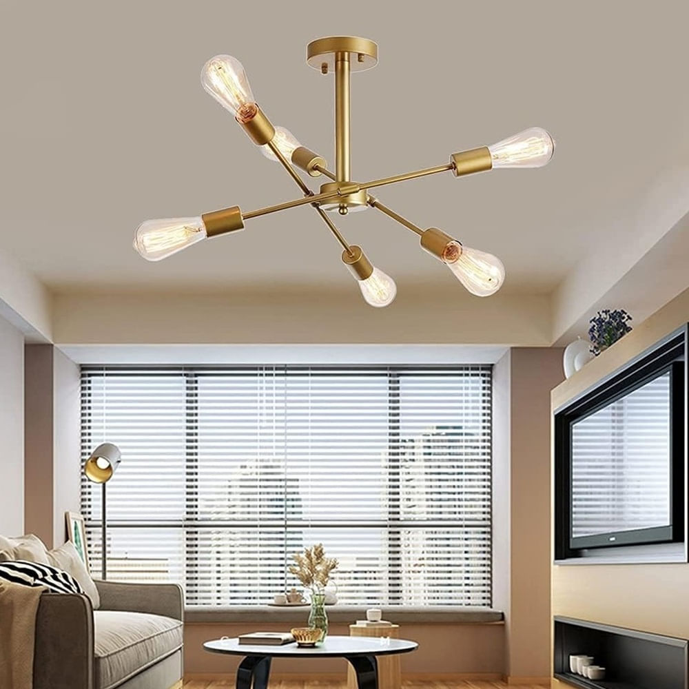 Lampara de Techo 6 Luces Dorado Sin Focos