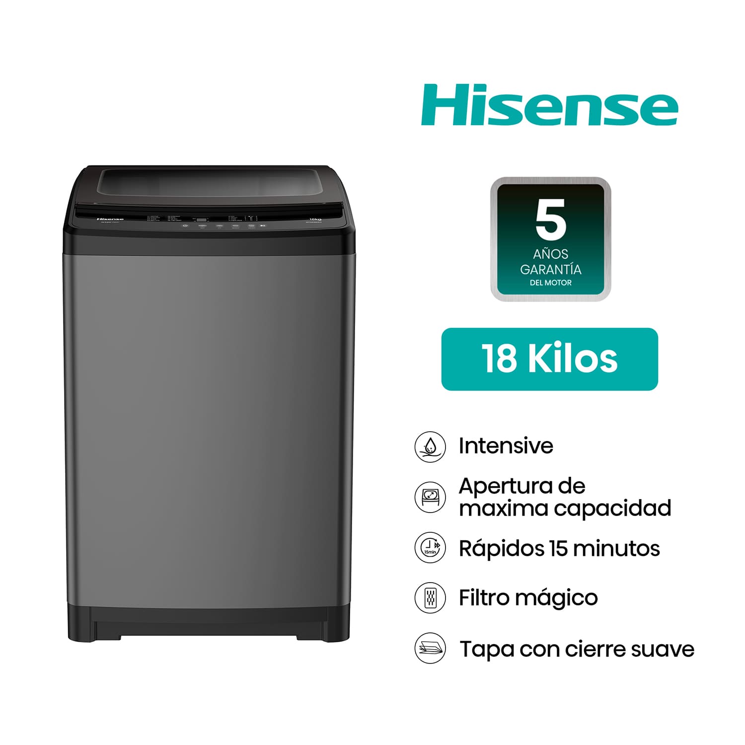 Lavadora Hisense 18 Kg Carga Superior Wt3W1823Ut Gris