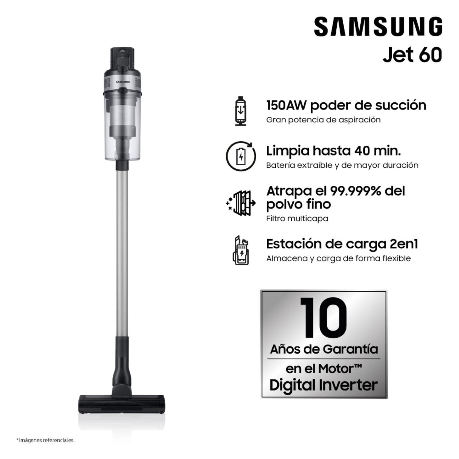 Aspiradora Inalámbrica Samsung Jet60 Succión de 150AW 0.8 Litros VS15A60A1R5/ZS