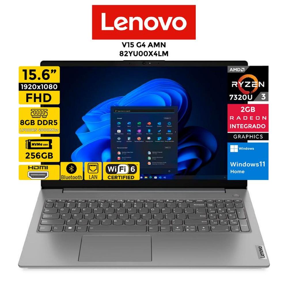Laptop LENOVO V15 G4 AMN Ryzen 3-7320U Pantalla 15.6 FHD"" 8GB 256GB Windows 11 Home