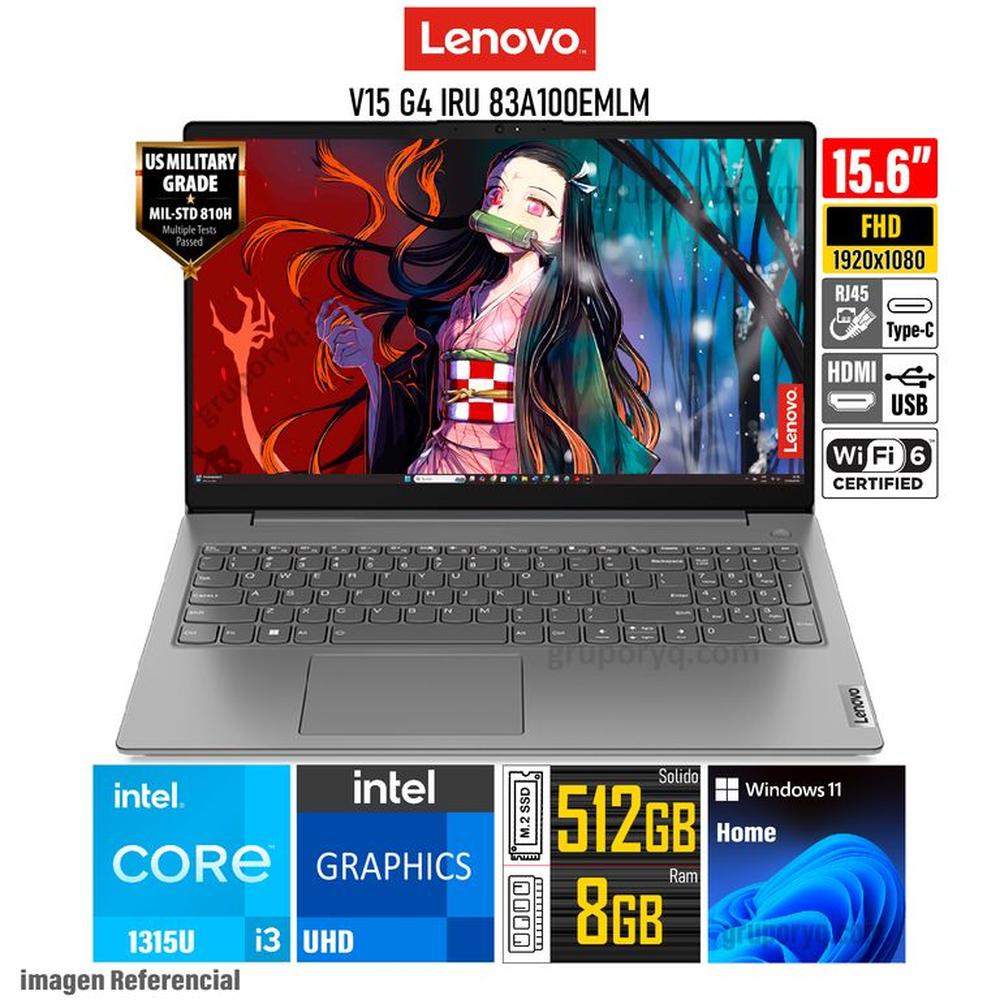 Laptop LENOVO V15 G4 IRU Intel Core i3-1315U RAM 8GB SSD 512GB Pantalla 156 FHD-83A100EMLM