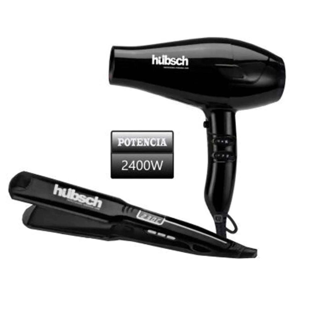 Combo Secador de Cabello Alisador Hubsch AC 2400W -Negro