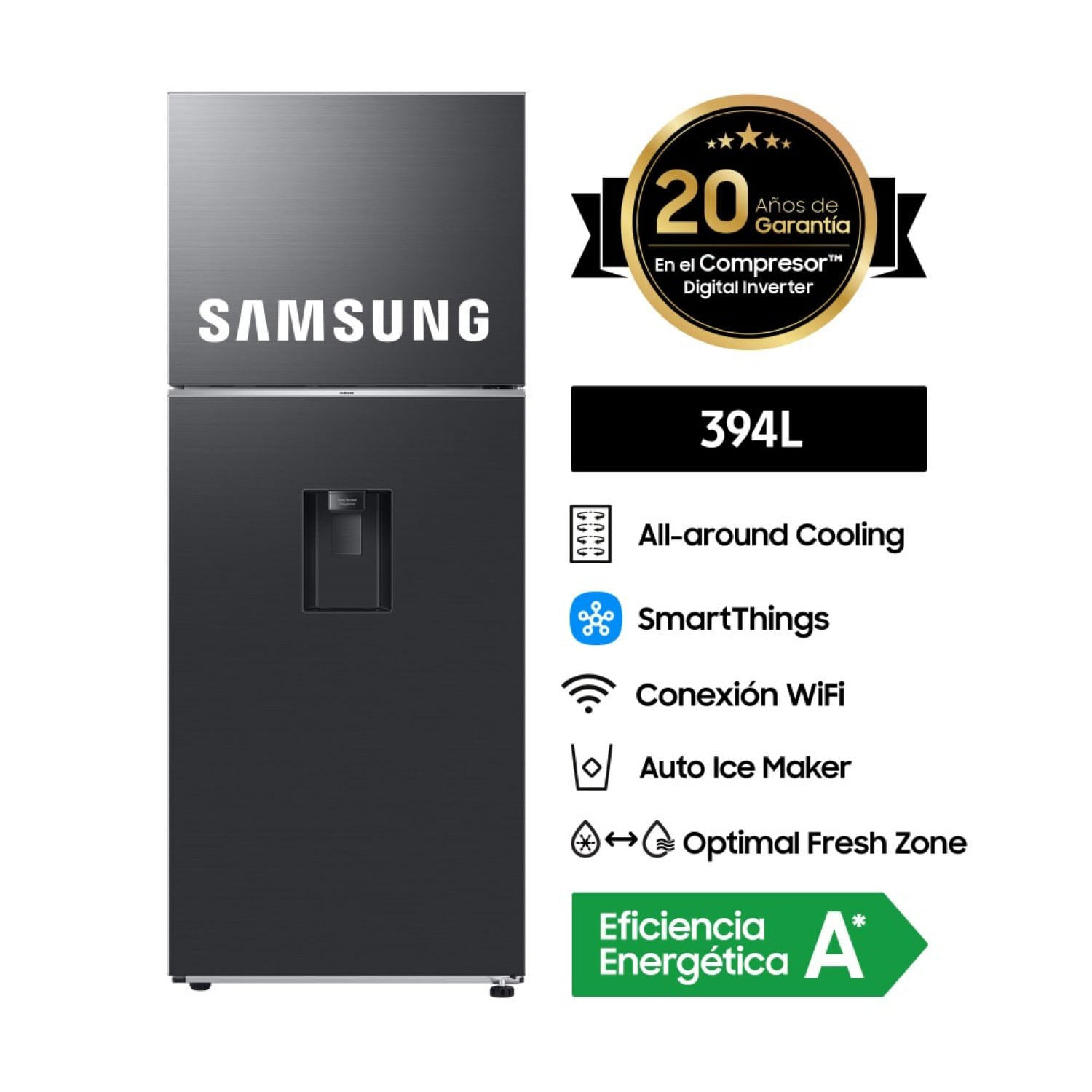 Refrigeradora Samsung Top Mount Freezer 394L RT42DG6770B1PE Black