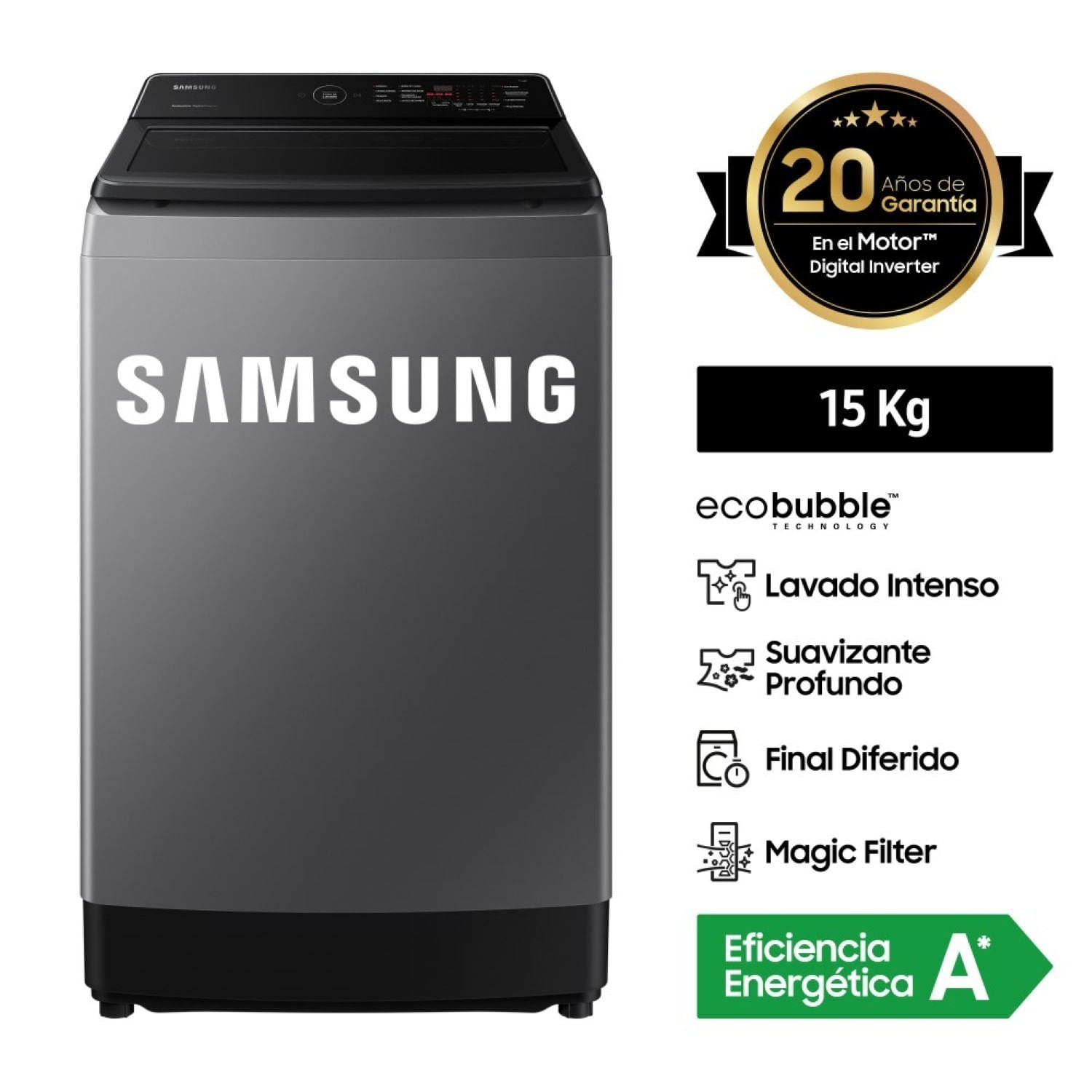 Lavadora Samsung EcoBubble WA15CG5441BDPE 15KG Gris Oscuro