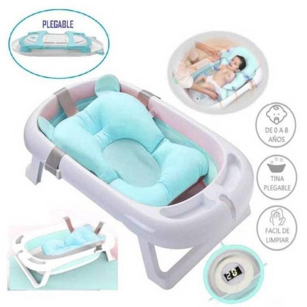 Tina de Baño Plegable Azul con Termómetro