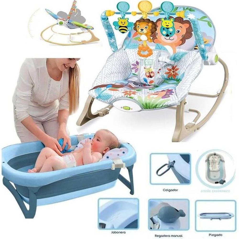 Tina de Baño con Termómetro JELLY azul y Mecedora Leon