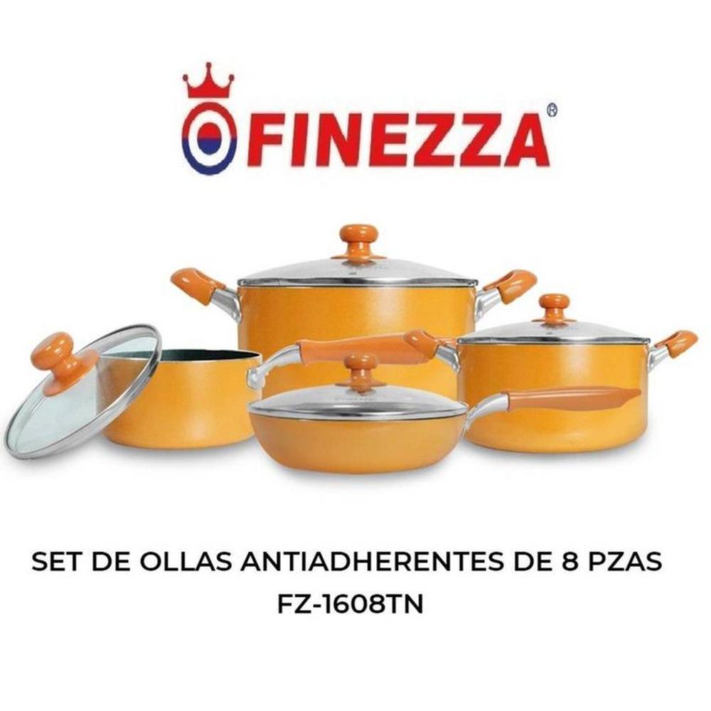 Set De Ollas Antiadherentes Finezza FZ-1608TN Anaranjado 8 Piezas