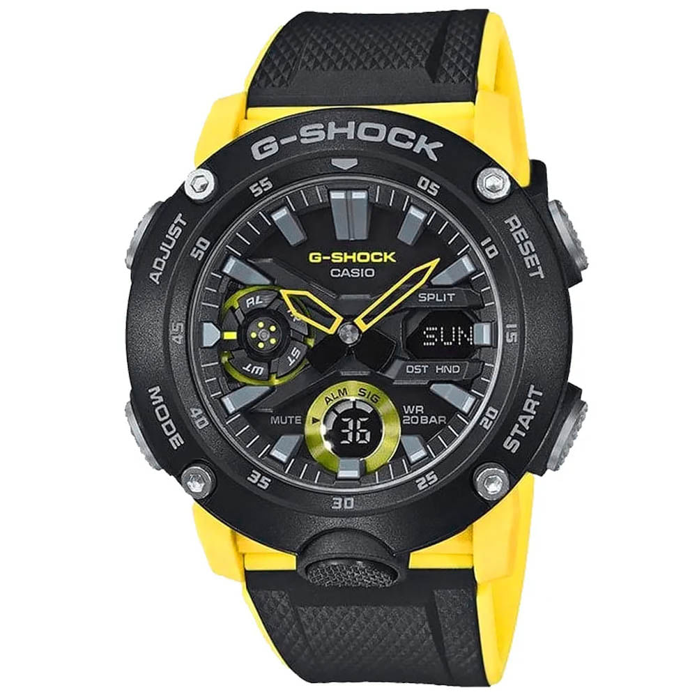 Reloj Casio G-Shock Carbon Core GA2000-1A9 Digital Analógico Luz Led Resina Amarillo Negro
