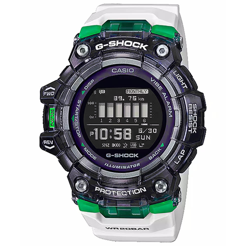 Reloj Casio G-Shock G-Squad GBD-100SM-1A7 Bluetooth Digital Luz Led Resina Blanco Dial Negro