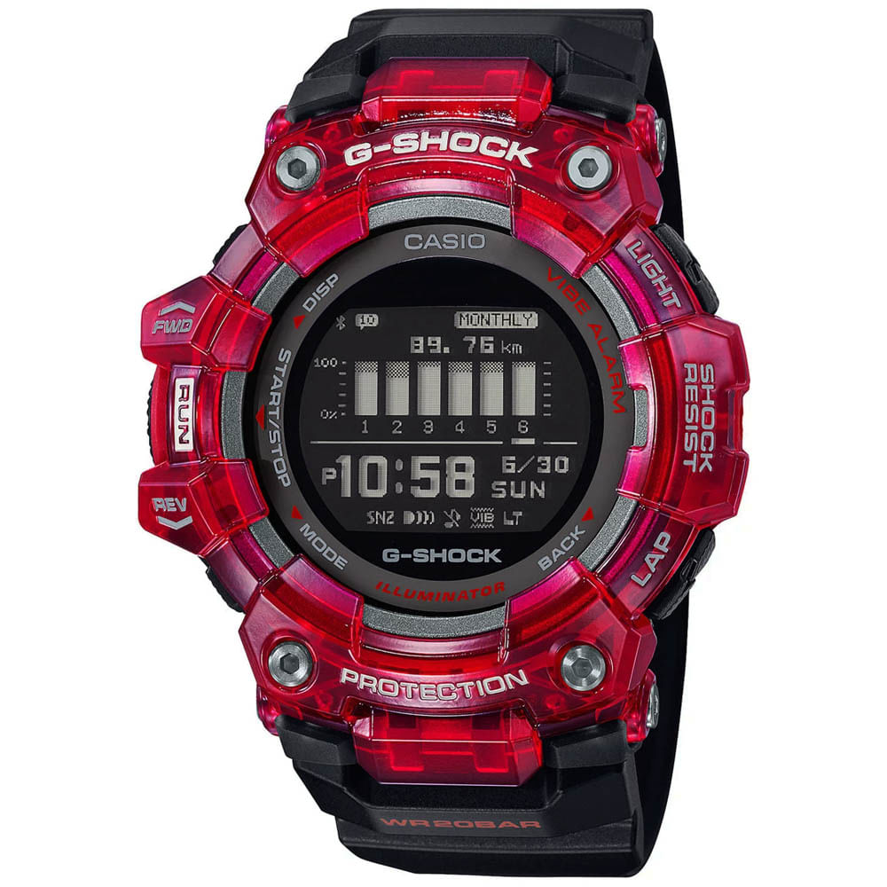 Reloj Casio G-Shock G-Squad GBD-100SM-4A1 Bluetooth Digital Luz Led Resina Rojo Dial Negro