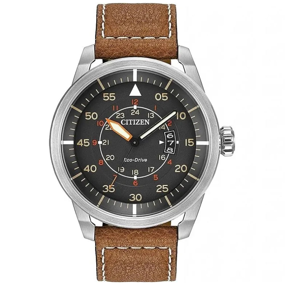 Reloj Citizen Eco Drive Aviator AW1361-10H Solar Fecha Acero Inoxidable Dial Gris Oscuro