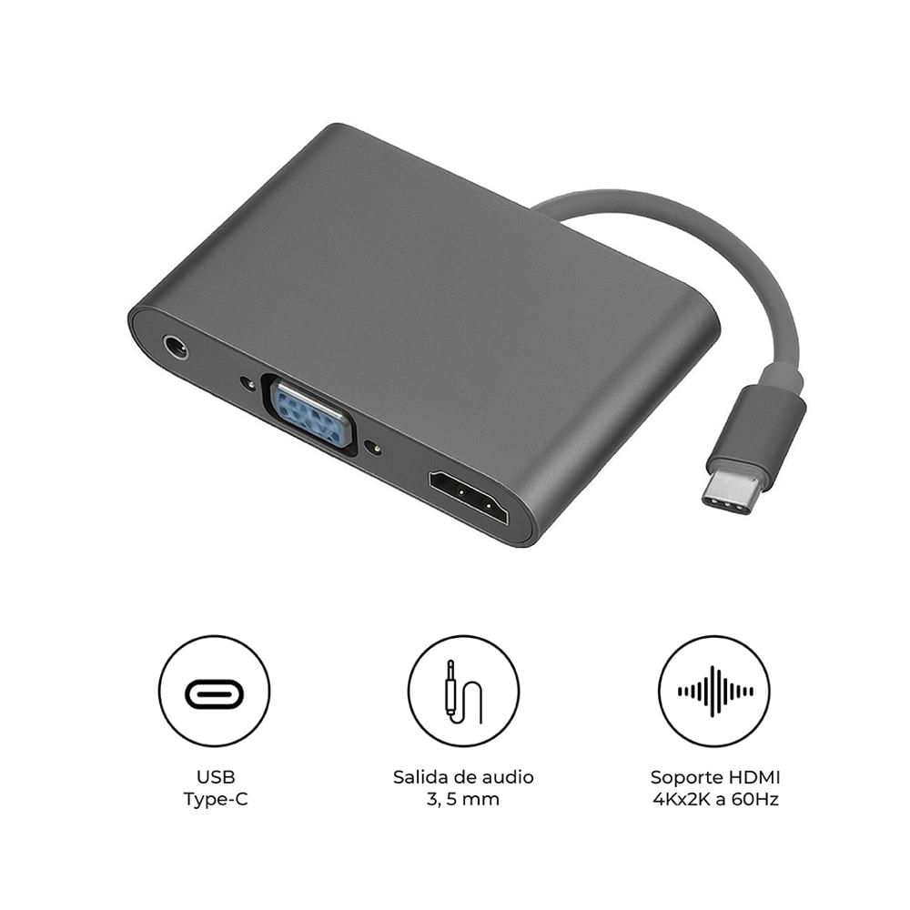 Adaptador Tipo C A Hdmi Vga + Audio 35mm Sm-C7842 Gris