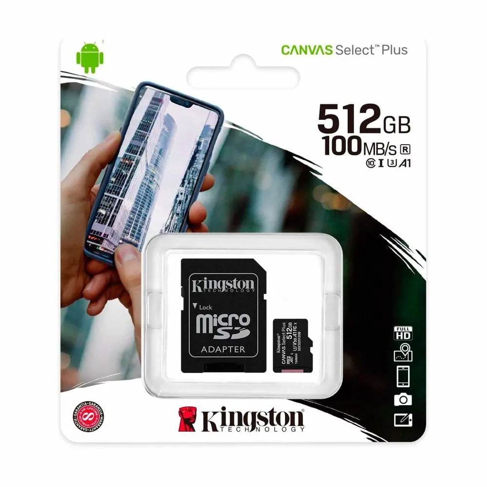 Tarjeta de memoria Kingston microSDXC Canvas Select 512GB - Alta velocidad y capacidad expandible