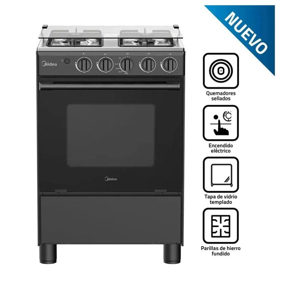 COCINA DE PIE MIDEA MGS24FS2LFABBC-PE A GAS 4 HORNILLAS NEGRO