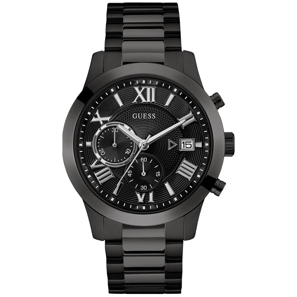 Reloj Guess Atlas U0668G9 Fecha Cronometro Acero Inoxidable Negro